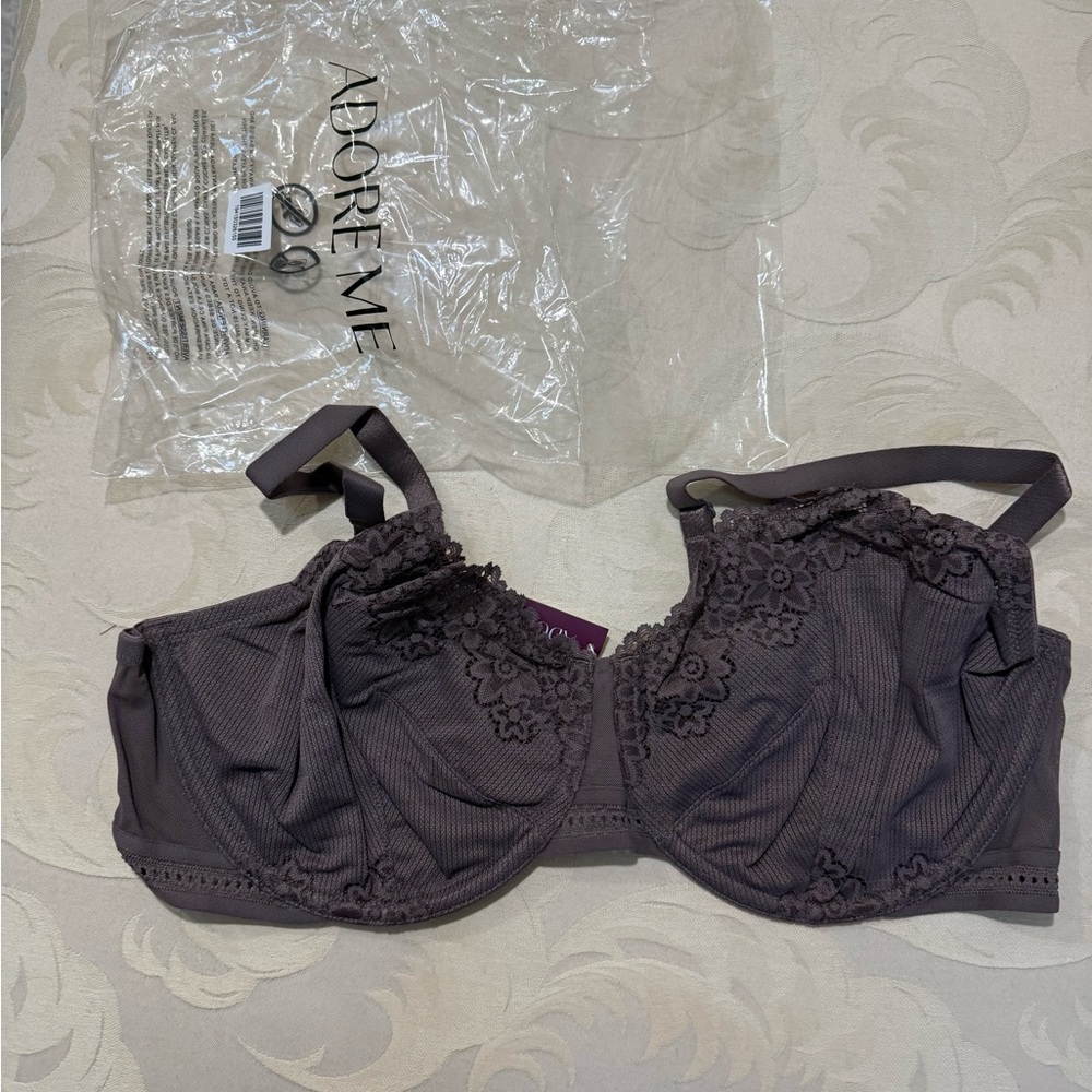 Adore Me Lace‎ Underwire Bra Purple Mauve 40DD Unlined Full Coverage